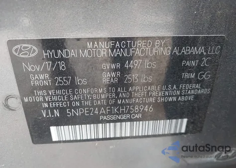 2019 Hyundai Sonata Se from USA, damaged, VIN 5NPE24AF1KH758946